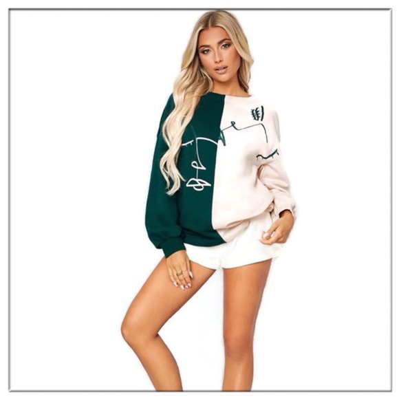 Color Block Figure abstract Graphic Oversized Sweatshirt Dress - Picture 3 of 8